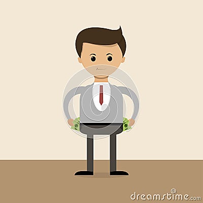 Business concept in flat design. The richest businessman of the world, their pockets full of money. Vector Cartoon Illustration