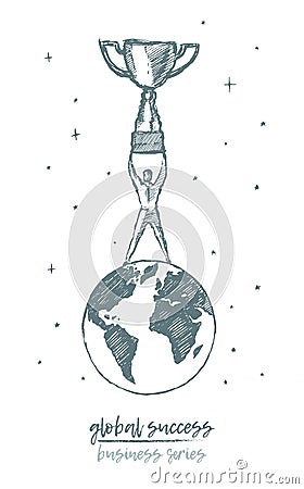 Business concept global success golden cup vector Vector Illustration