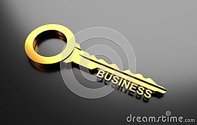 Business concept, Golden key with word business. 3D Illustration Stock Photo