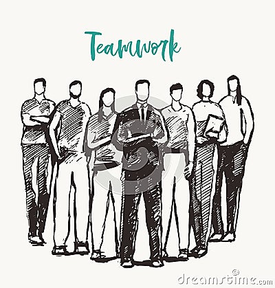 People standing togetherness a vector drawn sketch Vector Illustration