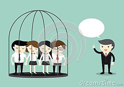 Business concept, Group of business people in the jail while boss standing outside and talking. Vector Illustration