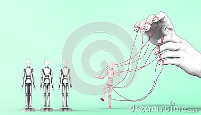 Business concept. Hands and puppets from control in different leadership ideas and success on Green. art work, website, banner Stock Photo