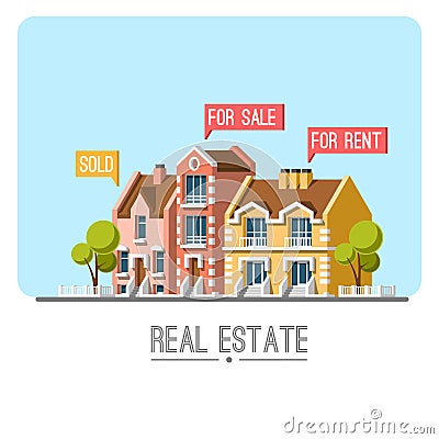 Business concept with houses. Real estate. Traditional architecture. Vector Illustration
