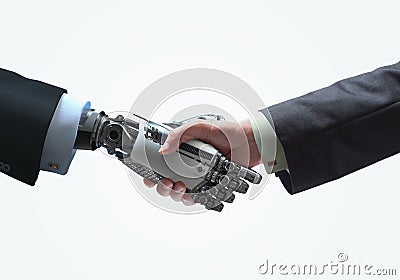 Business concept of Human and robot hands with handshake Stock Photo