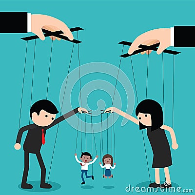 Businessman marionette on ropes controlled hand Vector Illustration