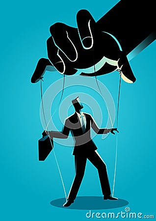 Businessman being controlled by puppet master Vector Illustration