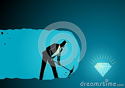 Businessman digging and mining to find treasure Vector Illustration