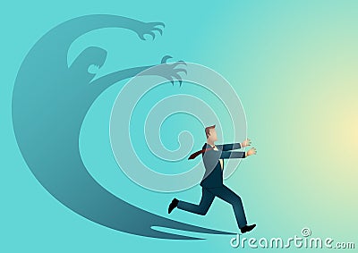 Businessman frightened with his own shadow Vector Illustration