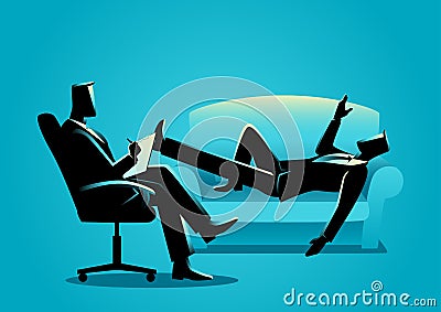 Businessman having a therapy with psychologist Vector Illustration