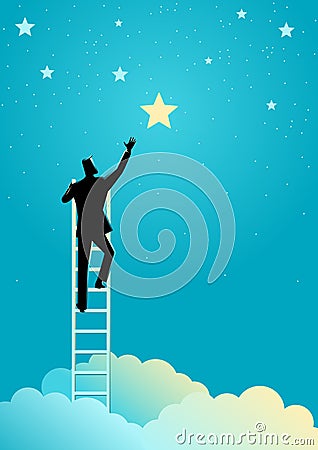 Businessman reach out for the stars Vector Illustration