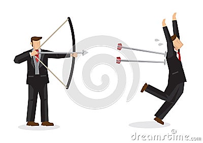 Business concept illustration of a businessman shooting arrows at another businessman, trying to eliminate him. Concept of Vector Illustration