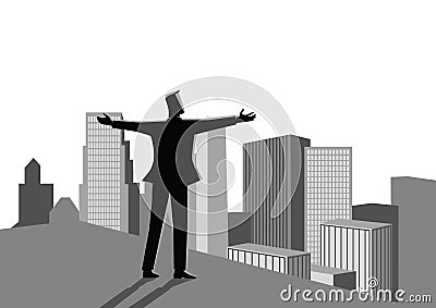 Businessman standing on the edge of a building Vector Illustration