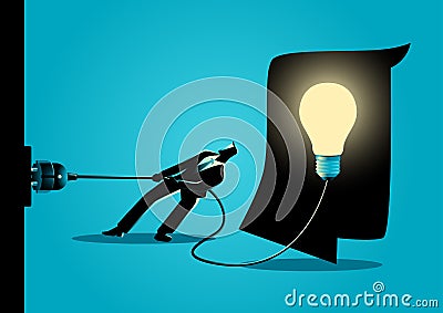 Businessman trying to unplug the light bulb brain Vector Illustration