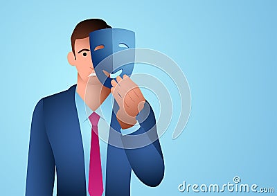 Business concept illustration of businessman wearing smiling face mask Vector Illustration