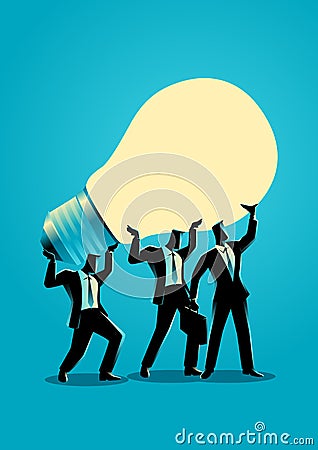 Businessmen lifting up a light bulb together Vector Illustration