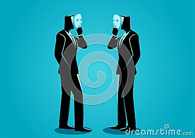 Two businessmen talking with each other using mask Vector Illustration
