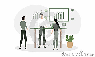 Business concept illustrations vector scenes at office with men and women taking part in business activity Vector Illustration