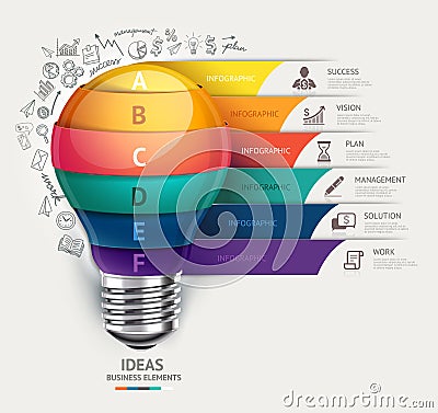 Business concept infographic template. Lightbulb and doodles icons set. Can be used for workflow layout, banner, diagram, web Vector Illustration