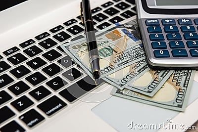 Business concept - laptop and money - ready to shop online Stock Photo