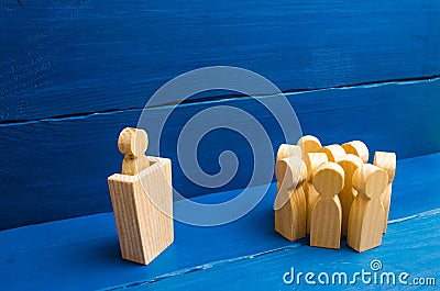 Business concept of leader and leadership qualities, crowd management, political debate and elections. Business management. Stock Photo