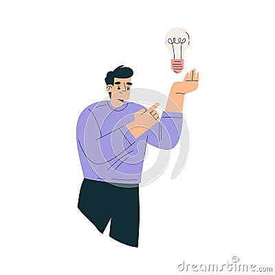 Business Concept with Man Character Find Idea with Lightbulb Vector Illustration Vector Illustration