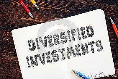 Business concept meaning Diversified Investments with phrase on the page Stock Photo
