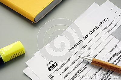 Business concept meaning Form 8962 Premium Tax Credit PTC with inscription on the page Stock Photo