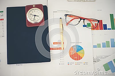 Business concept of office working and analysis graphics and clo Stock Photo