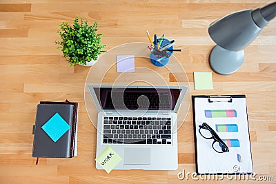 Business concept of office working. Top view of workplace Editorial Stock Photo
