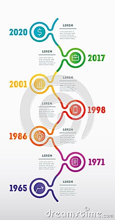 Business concept with 7 options, parts, steps or technology processes. Vertical Infographic timeline. Vector web template for Vector Illustration