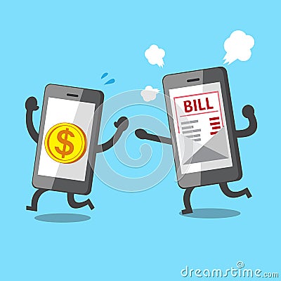 Business concept smartphone with money coin escaping from smartphone Vector Illustration