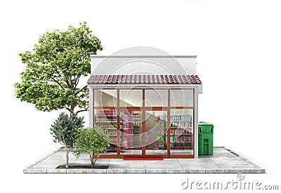 Business concept. Store with empty signboard Cartoon Illustration