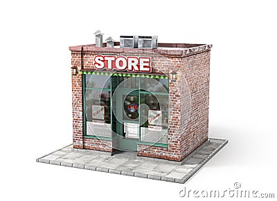 Business concept. Store with empty signboard Cartoon Illustration