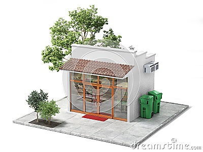 Business concept. Store with empty signboard Cartoon Illustration