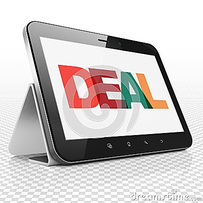 Business concept: Tablet Computer with Deal on display Stock Photo