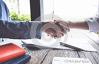 Business concept, Team meeting to lay the strategy, business etiquette, congratulation, handshake Stock Photo