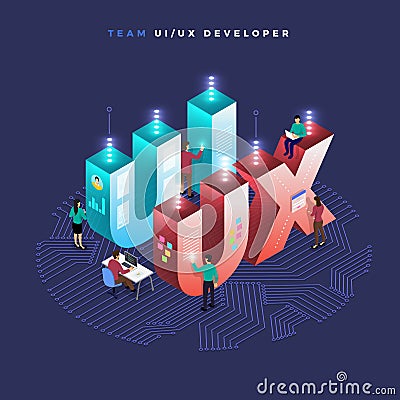 Teamwork UI / UX Developer Vector Illustration