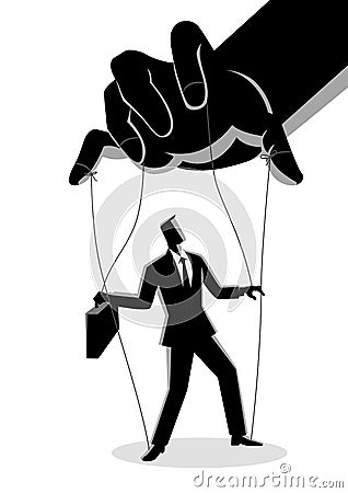 Businessman being controlled by puppet master Vector Illustration