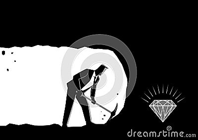 Businessman digging and mining to find treasure Vector Illustration