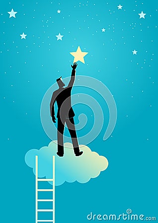 Businessman reach out for the stars Vector Illustration