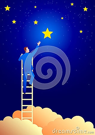 Businessman reach out for the stars Vector Illustration