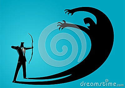 Facing fear or suppress own ego concept Vector Illustration