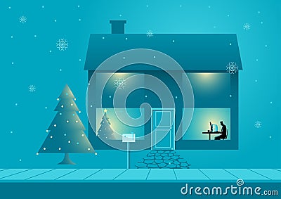 Working during Christmas Vector Illustration