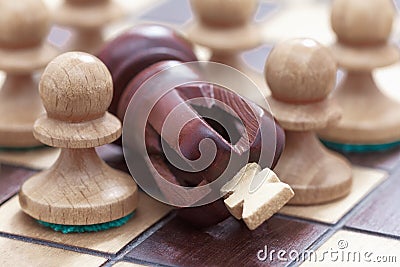 Business concept of win or defeat, loss Chessboard and figures of the king and pawns. Stock Photo