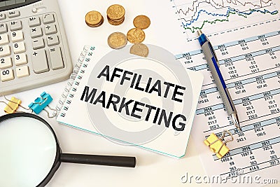 Business concept - notebook writing Affiliate Marketing Stock Photo