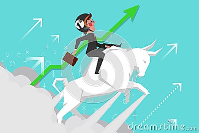 Business Concept, Young businessmen riding bullfights soaring in Vector Illustration