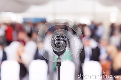 Business conference. Microphone. Corporate presentation. Stock Photo