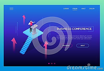 Business conference - modern isometric vector website header Vector Illustration