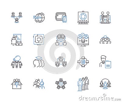 Business conference outline icons collection. Business, conference, seminar, symposium, forum, presentation, workshop Vector Illustration