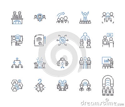 Business conference outline icons collection. Business, conference, seminar, symposium, forum, presentation, workshop Vector Illustration